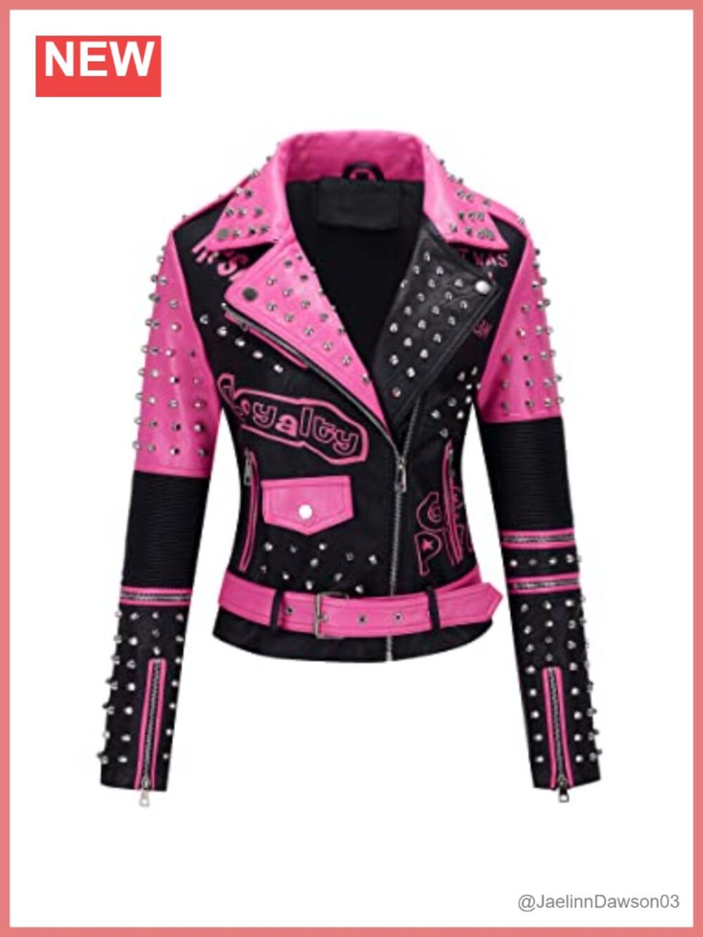 Faux Leather Studded Moto Jacket Belted Short Streetwear